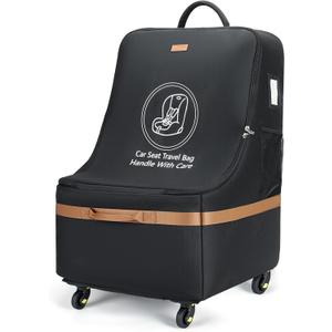 Car Seat Travel Bag for Airplane with Wheels, 4 Spinner Wheels, 900D Heavy Duty Padded Carseat Travel Bag, Ergonomic Backpack with Waist Support, Universal Fit for Convertible Infant Seats