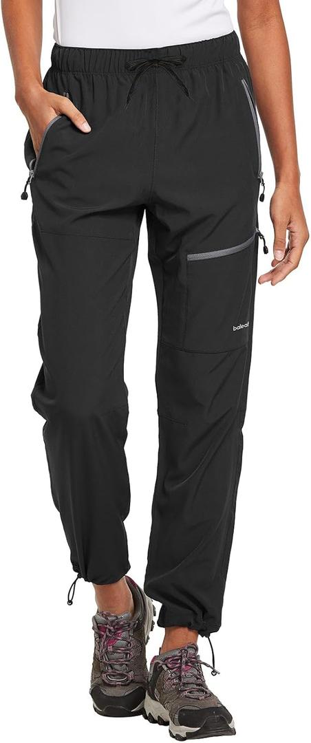 Baleaf Women's Hiking Pants Quick Dry Lightweight Water Resistant Elastic Waist Cargo Pants for All Seasons (Medium, 29''-black)