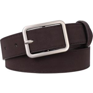 XZQTIVE Women Suede Belts for Women Fashion Leather Belts With Silver Buckle Ladies Waist Belt For Jean Pant Dress (Fit Waist 34"-42", Dark Coffee)