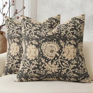 Vintage Floral Print Throw Pillow Covers 26x26 Set of 2 Neutral Modern Farmhouse Accent Decorative Cushion Covers Boho Home Decor for Couch Sofa Chair Bed Living Room, Black