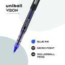 Uniball Vision Rollerball Pen - 12 Pack, Blue Pens, 0.5mm Micro Tip Size - Smooth Writing Japanese Pens, School Supplies