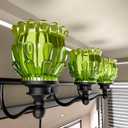ASLONG 3-Light Bathroom Vanity Light Fixture, Black Antique Finish Mirror Front Lamp with Water-Lily Shaped Green Crystal Glass Shade, Modern Wall Mounted Lamp for Mirror Kitchen Living Room Hallway