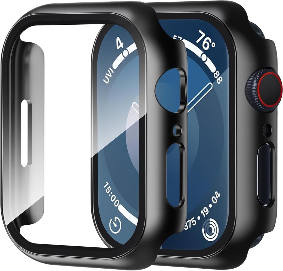 Smiling 2 Pack Case Compatible with Apple Watch SE 2 (2024)/SE/Series 6/5/4 40mm with Tempered Glass Screen Protector, Hard PC Case Overall Protective Cover- Black