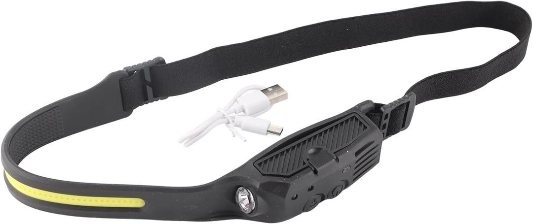 USB Rechargeable Headlamp, Double Button Switch Button COB Headlights Gel Material 4 Level for Outdoor Cycling for Night Running