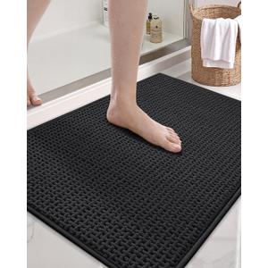 Color&Geometry Ultra Soft Chenille Bathroom Rugs Non Slip Rubber Backing, Machine Washable, Super Absorbent Floor Mat for Bathroom, Bathtub & Shower, Quick Dry Black Bath Mat, Standard Sized,17"x29.5"