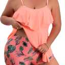 B2prity Women Plus Size Tankini Swimsuits Tummy Control Two Piece Bathing Suit Ruffled Flounce Swimwear with Shorts (X-Large, Peach)