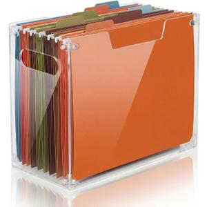 Novabright 1 Pack Acrylic File Organizer Box with Handles, Clear Hanging File Organizer for Letter Size/a4 Filing Crate Bin Holder for Desk, Office, Home, School