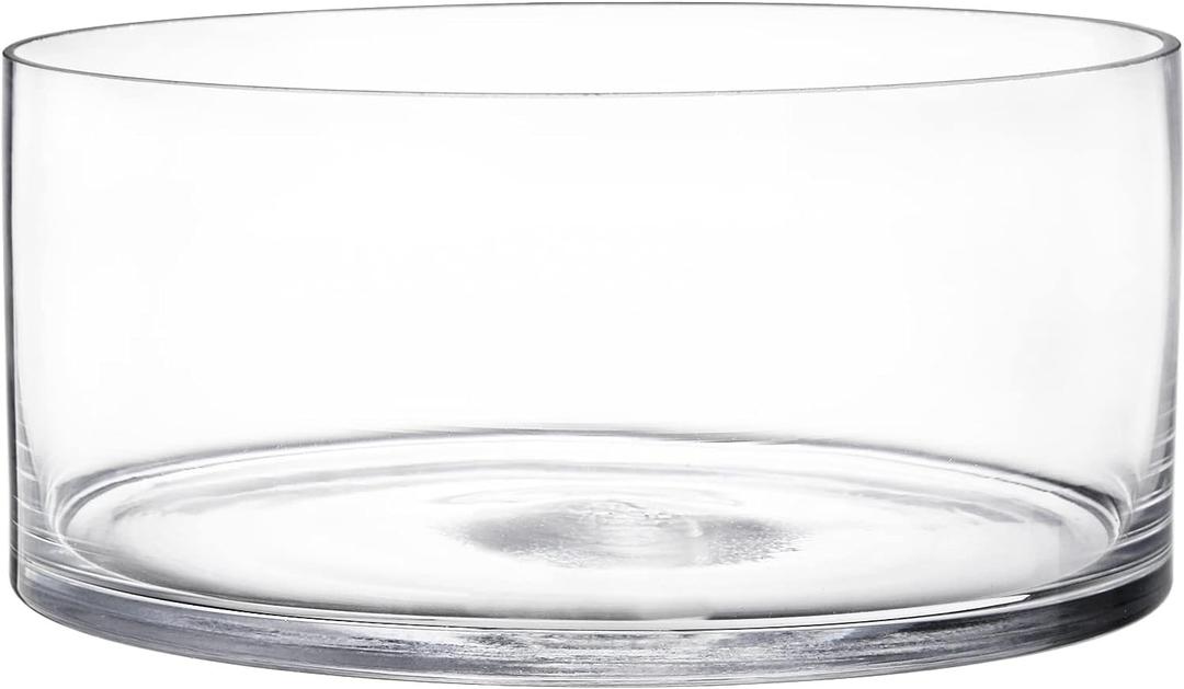 YOUEON Wide Glass Cylinder Vase, 4" Tall x 8" Wide Flower Glass Vase, Cylinder Terrarium Bowl, Decorative Centerpiece for Weddings Events, Pillar Candle, Flower Arrangement, Clear