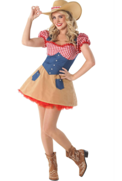 fun shack Women's Cowboy Costume Denim Dress Hat Halloween Cowgirl Outfit Western, XL