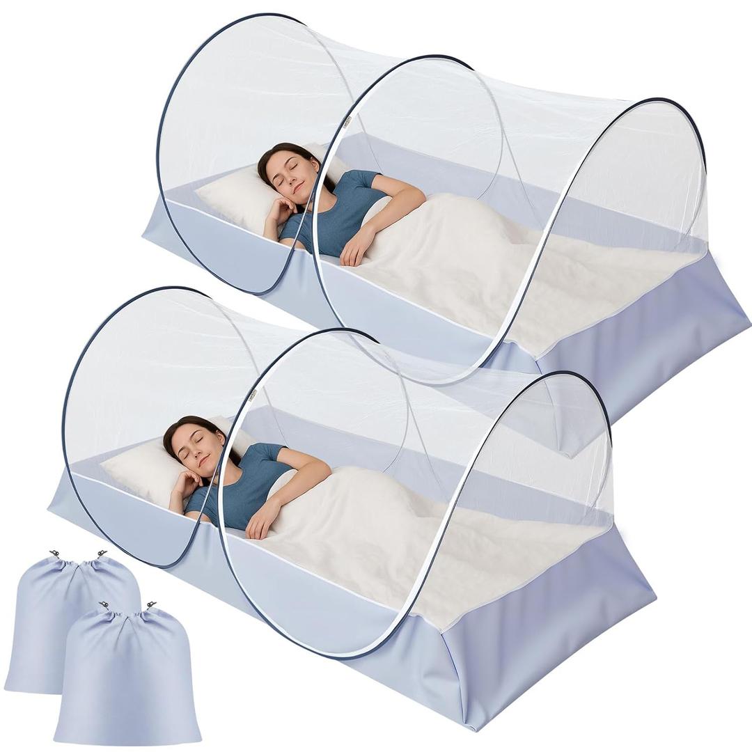 2 Pcs Large Pop up Mosquito Tent Nets Portable Foldable Mosquito Nets for Bed Camping Travel Patio Outdoor Crib Bug Netting Mesh Tent Canopy for Adults Bedroom (78 * 39 * 28 Inch) (White)
