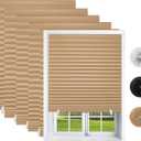 Changshade 6 Pack Temporary Shades, Pleated Paper Blinds for Indoor Windows Cut to Size Adhesive Paper Shades No Tools No Drilling for Office, Bedroom, Living Room,48" W x 72" H,Brown, 48"W x 72"H- 6PC