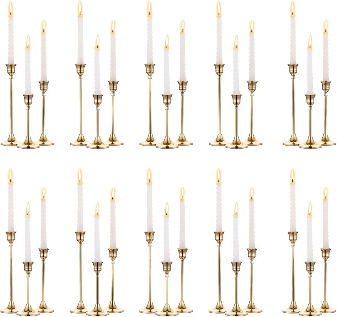 2 x Nuptio Candlestick Holders Taper Candle Holder 10 Sets(30 Pcs) Gold Candle Sticks Holder Metal Candle Holders for Tapered Candles Table Centerpiece for Wedding Candlelight Dinner Birthday Decor