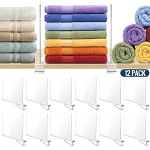 12 Pack Clear Acrylic Shelf Dividers for Closet Shelf Organizer of Bedroom Kitchen Office Bathroom Organizer for Clothes Books Hats and Handbags