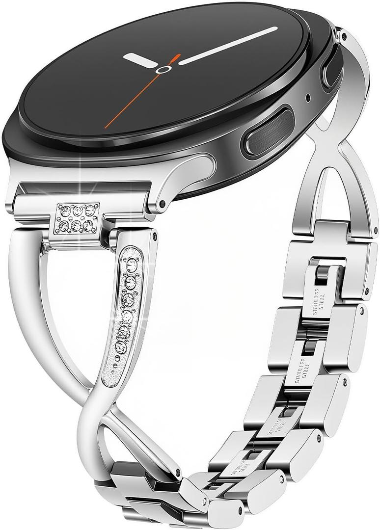 Dressy Bling Bands Compatible with Samsung Galaxy Watch 8 40mm/44mm Watch8 Classic 46mm Women Stainless Steel Replacement Wristbands (Silver)