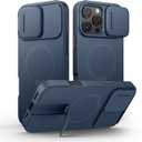 SURITCH for iPhone 16 Pro Max Case with Magnetic Camera Slide Cover and Adjustable Kickstand, Compatible with MagSafe, Shockproof Bumper Case Slim Protective Cover 6.9 Inch, Blue