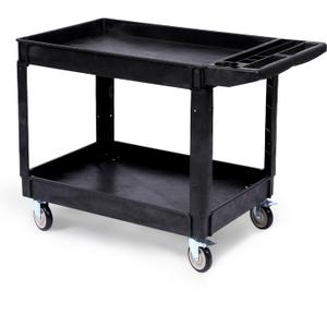 Heavy Duty Rolling Utility Cart, 2 Tier Service Cart with Wheels, Ergonomic Storage Handle, 550 LBS Capacity, Plastic Tool Cart Detailing Cart for Warehouse, Garage, Workshop,Kitchen, 40.5x17.7 in