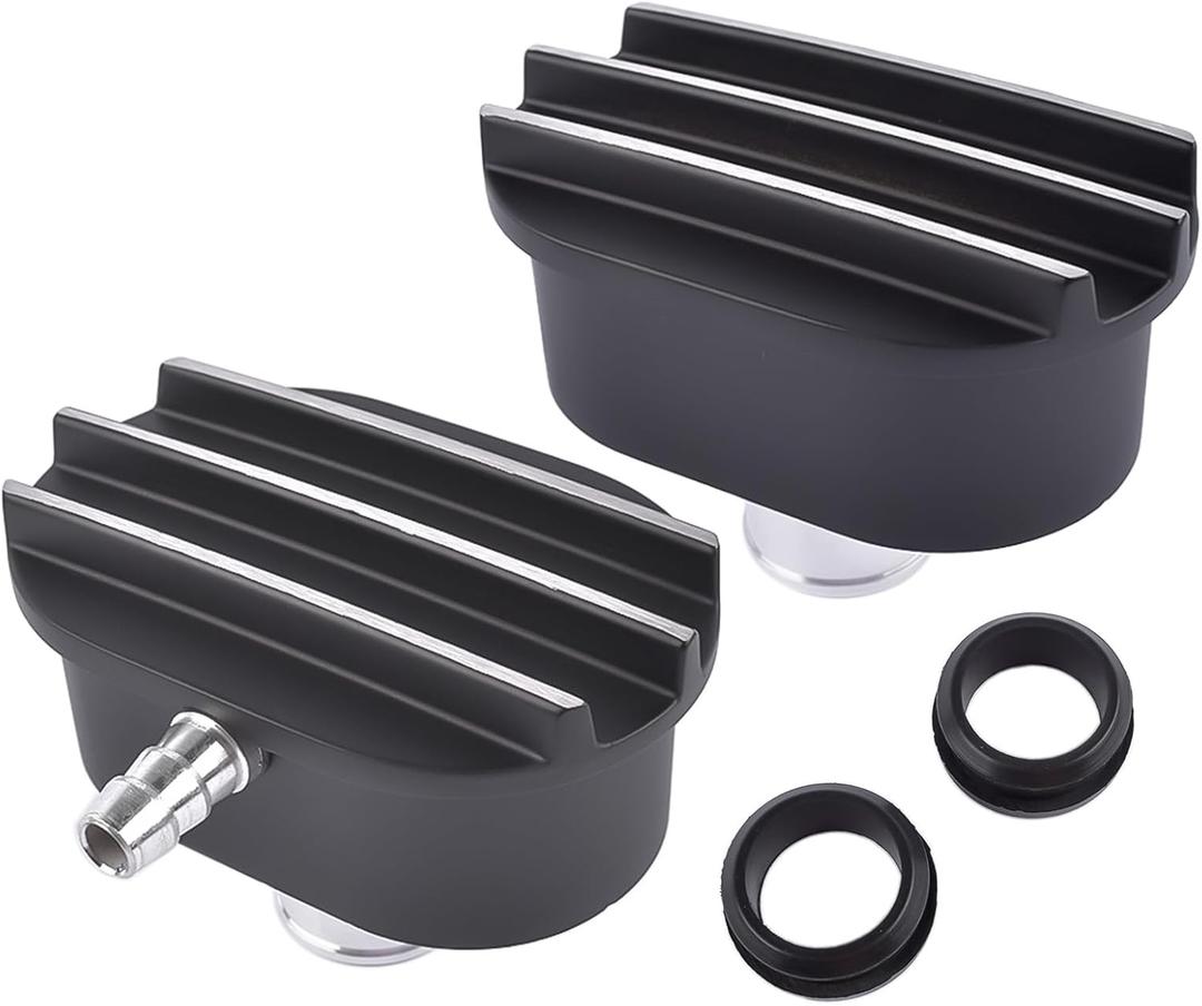 Finned Oval Black Aluminum Valve Cover Breather & PCV Valve Combo Kit 1-1/4" Hole