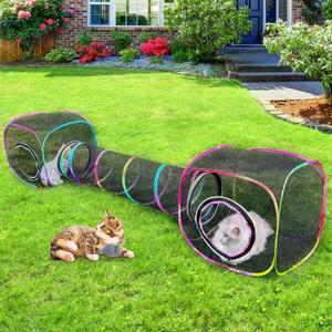 Outdoor Cat Enclosures Portable Cats Tunnel with Carry Bag Breathable Kitty Tent Outdoor with 2 Mouse Toys Outside Cat Enclosure for Indoor Cats (2 Cubes + Run Tunnel) (Rainbow)
