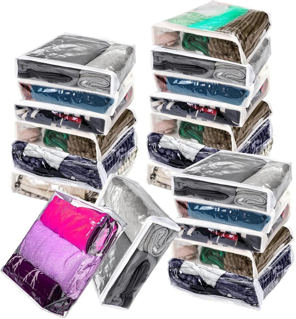 20Pcs Clear Vinyl Zippered Storage Bags, Plastic Storage Bags for Blankets Sweater Clothes Bed Sheet Organizer with Zipper for Closet Sweater Bed Sheet Pillow (10.5 x 10.5 x 2.5 inches)
