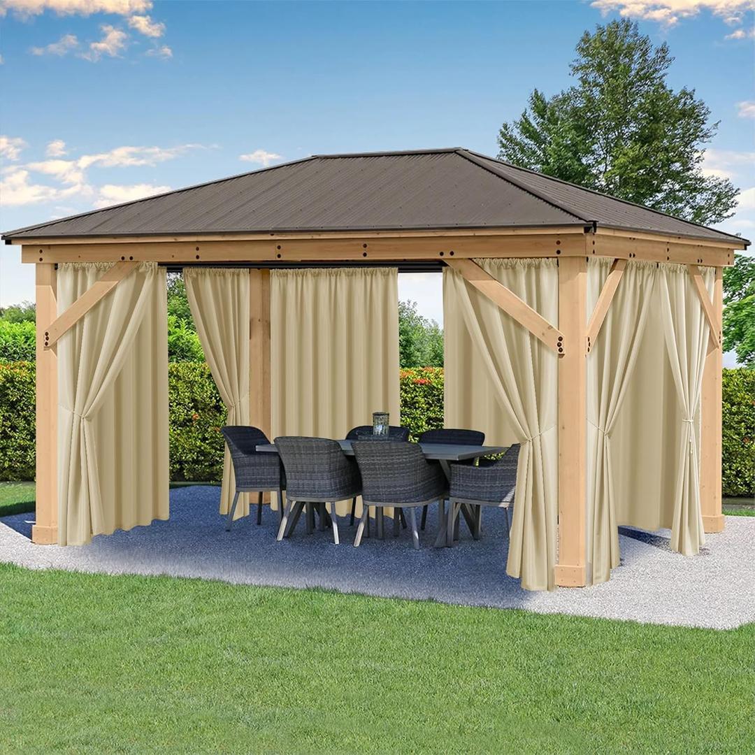 HolidayIdeas Outdoor Patio Curtains Waterproof with Rod Pocket 6 Panels 110x95 Inch- Weatherproof Balcony Outdoor Curtains for Apartments,Porch, Gazebo, Pergola, Sliding Glass Door, Cream