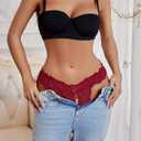 Avidlove Women's Panties Lace Underwear Panty Low Waist Thongs with Pearls Ball (Red, L)