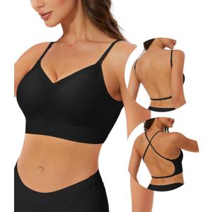 Low Back Bra Padded Bralettes for Women Backless Smoothing Invisible Wireless Lifting Convertible Bras, Black, X-Large