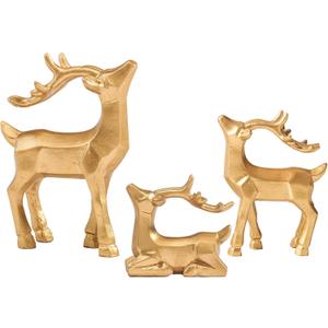 DN DECONATION 3pcs Reindeer Christmas Decoration Indoor, Gold Standing and Resting Deer Figurines Home Decor, Modern Resin Christmas Deer Statue for Table Decor Living Room Holiday Decorations