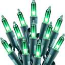 Minetom St. Patrick's Day Mini String Lights, 100 Count 27 Feet Detachable Incandescent Bulb Waterproof Green Fairy Lights Plug in for Indoor Outdoor Party Patio Christmas Decoration, Green Wire