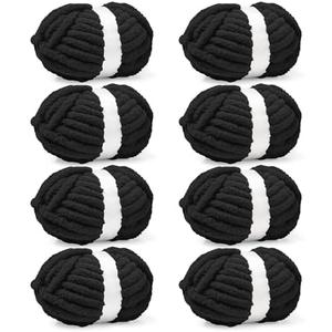 Inhand 8 Pack Chunky Chenille Yarn for Crocheting–30.6 Yards, 7.7oz, Soft Fluffy Thick Yarn,Gifts for Men/Women Birthday Christmas Unique,Hand Knitting for Blankets&DIY Crafts (Black)