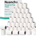 Nuanchu 36 Rolls Paper Surgical Tape 2 Inch x 10 Yards Medical Tape Suitable for Sensitive Skin Breathable First Aid Adhesive Surgical Ideal for Securing Gauze and Dressings Bandage(White)