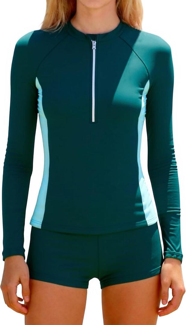 TUONROAD Girls Rash Guard Swimsuit Two Piece Long Sleeve Padded Bathing Suits for Teens Girls' Swimwear 12Y