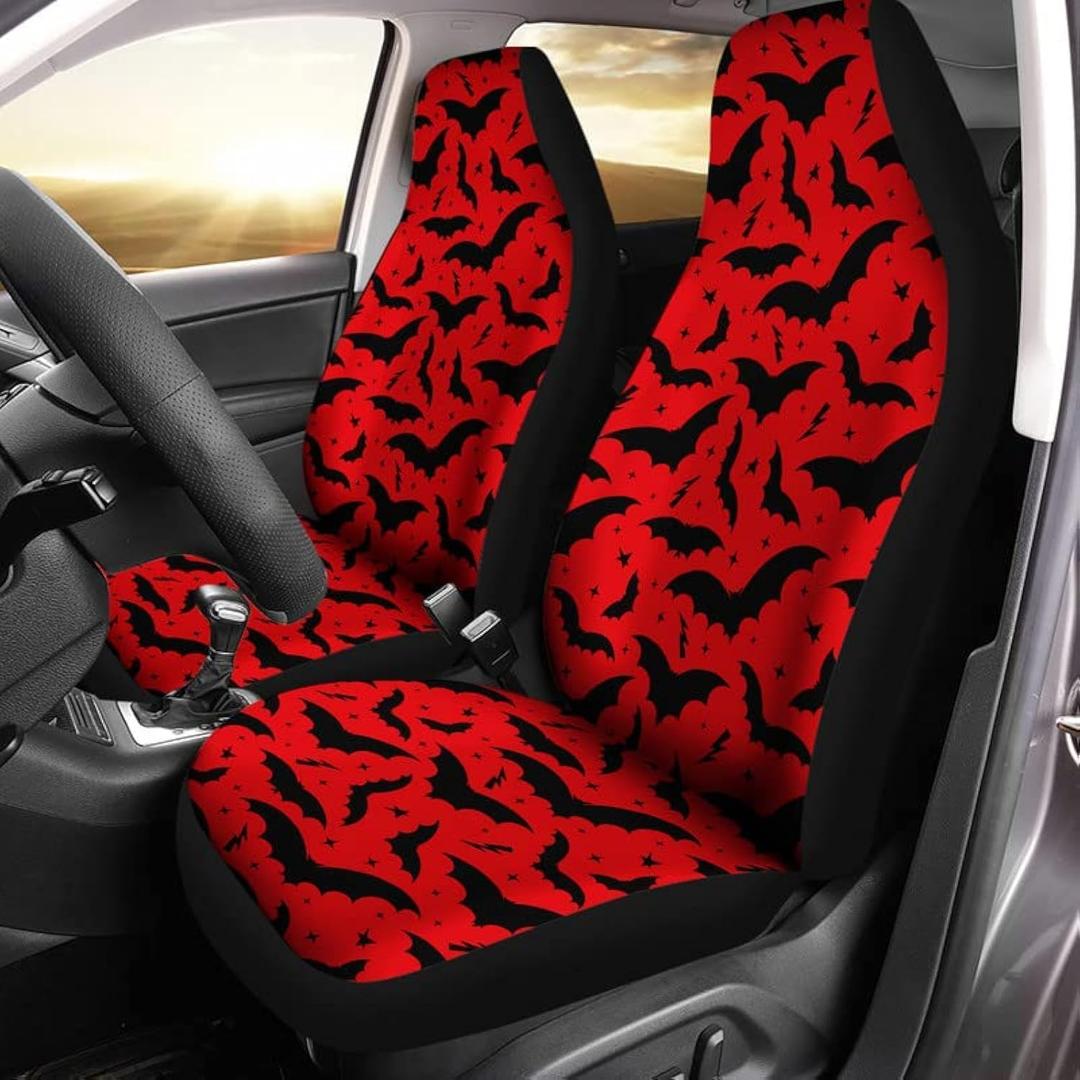 Bulopur Red Black Bats Car Seat Cover for Women Decorative Car Seat Protector Blanket Front Car Seat Covers Universal Fits