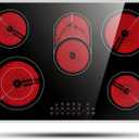 Karinear 30 Inch Electric Cooktop 30 Inch 5 Burners Electric Stove Ceramic Cooktop, Drop-in Radiant Stovetop with Front and Back Metal Frame, Lock, Timer, 8400W, 220-240V, Hard Wire, No Plug