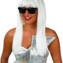 fun shack Long Blonde Costume Wig, Celebrity White Long Wig With Bangs, Straight White Wig, Blonde Hair Wig