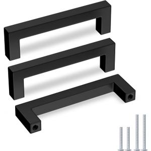 Goldenwarm 5 Pack Black Cabinet Pulls 4-1/2in Drawer Pulls Modern Kitchen Cabinet Handles Black Dresser Stainless Steel Hardware