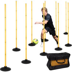 Neoaider 6 FT Agility Poles for Soccer, Basketball, Football, Equestrian, Pet Training, 10 Pack Detachable Soccer Poles w/Rubber Bases, Pole Bending Poles for Horses, Indoor/Outdoor Use