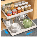 2 Pack Pull Out Cabinet Organizers Expandable, Plastic Slide Out Drawers for Kitchen, Bathroom, Pantry, Under Sink Storage, Pull Out Drawers Fixed with Adhesive Nano Film (White, 11.6''-17.5'')