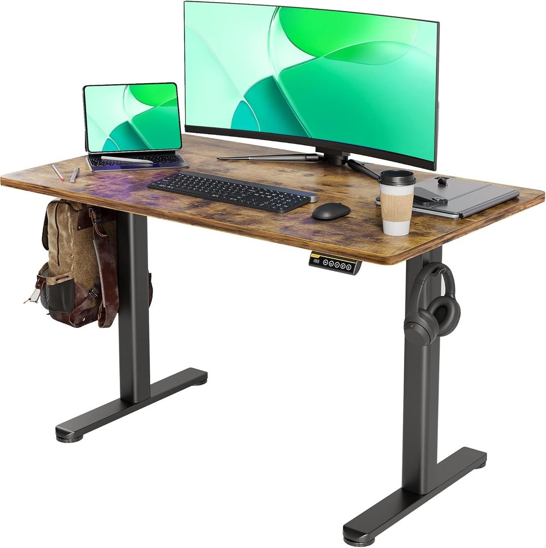 Claiks Electric Standing Desk, Adjustable Height Stand up Desk, 24x48 Inches Sit Stand Home Office Desk with Splice Board, Black Frame/Rustic Brown Top (48, Rustic Brown)