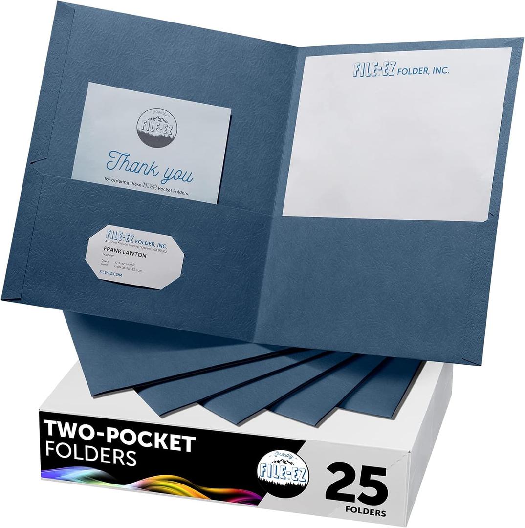 FILE-EZ Two-Pocket Folders, Navy Dark Blue, 25-Pack, Textured Paper, Letter Size (EZ-32523)