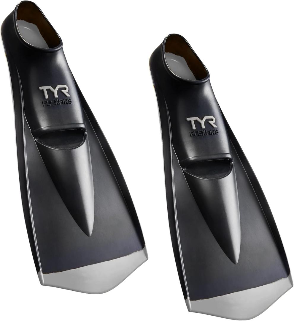 TYR Flex Swim Fins 2.0 Men`s Size11-13, Women`s Size 12.5-14.5 (Black/Grey)