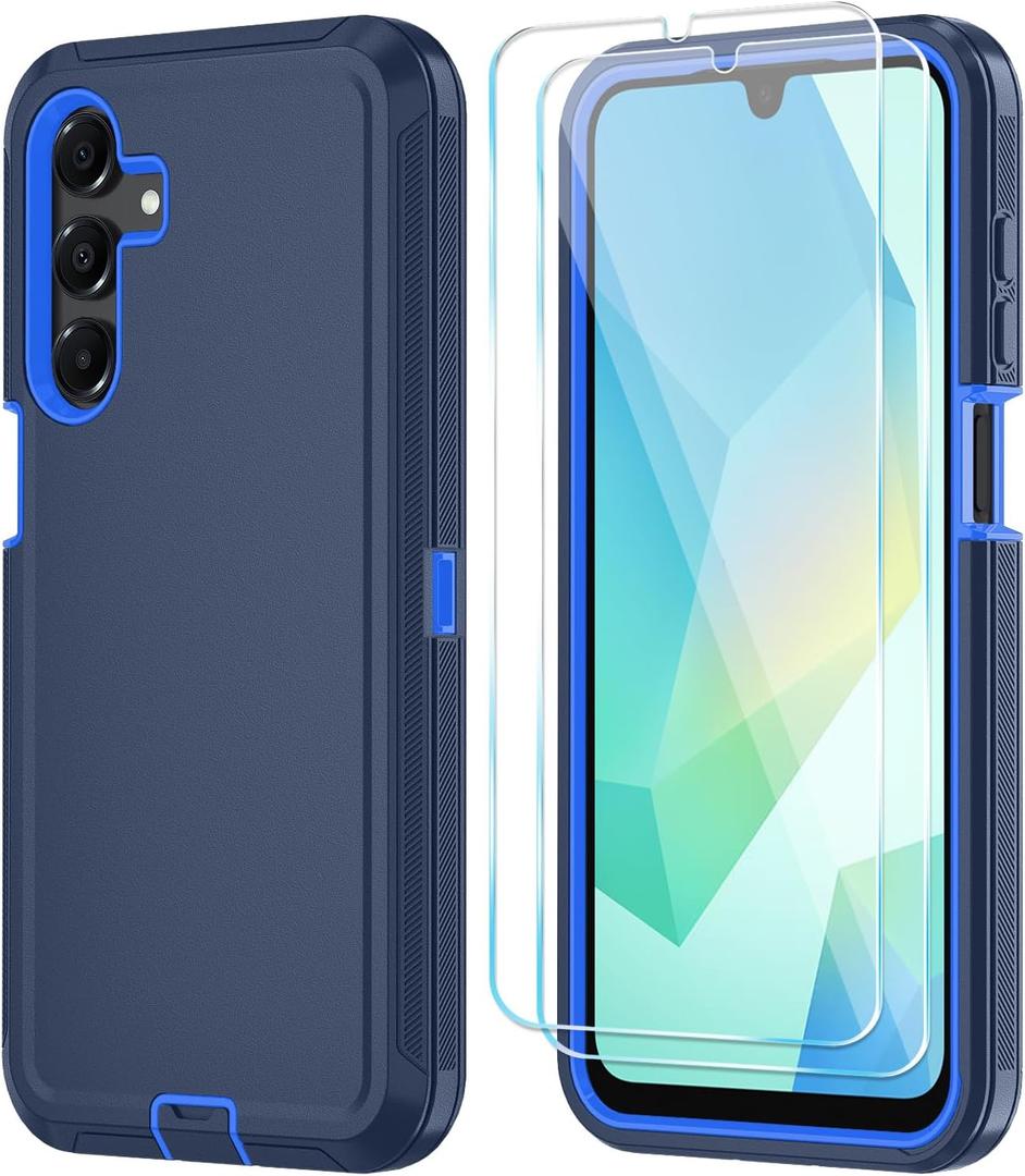 Qinmay Phone Case for Samsung Galaxy A16 5G Case with HD Screen Protector, Heavy Duty Shockproof & Dropproof 3-Layer Cover Phone Case for Galaxy A16,DarkBlue
