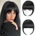 Clip in Bangs, Synthetic French Bangs Hair Clip, Dark Black Fake Bangs Fringe with Temples Hairpieces for Women Natural Curved Hair Extensions for Daily Wear