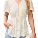 Falechay Womens Tops Summer Outfits For Women Casual Peplum Baby Doll Blouses Flowy Empire Waist Top Bohemian Lace Peasant Women's Shirt Chiffon Floral Cute Fall Fashion 2025 Vacation Blouse Apricot L (Beige, L)