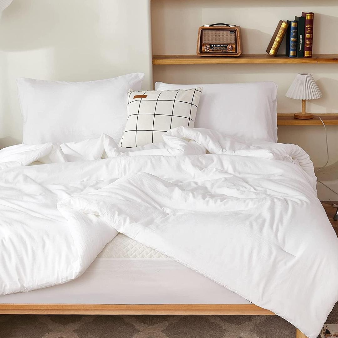 Litanika California King Comforter Set White - 3 Pieces Cal King Lightweight Soft Plain Bed Comforter, Oversized Down Alternative Bedding Set - Machine Washable (104x96In, 2 Pillowcases)