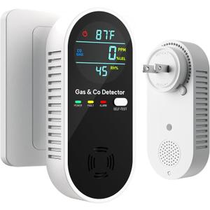 NICGOL 4 in 1 Upgraded Natural Gas Leak Detector and Carbon Monoxide Detectors, Dual Sensor Gas Leak Detector & Carbon Monoxide Detectors Plug in (Temperature & Humidity) for Home, RV (Black)