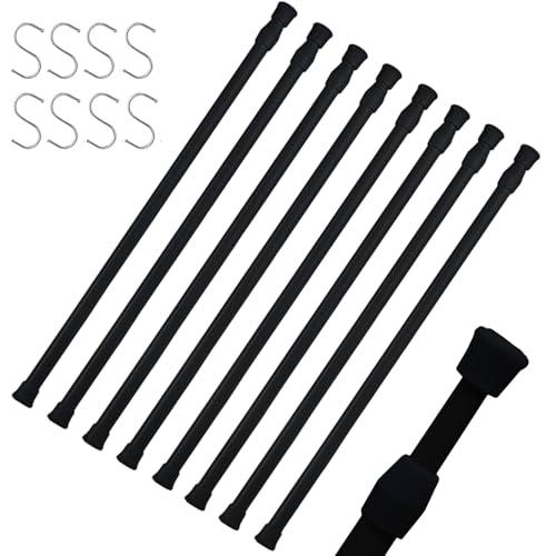 8 Packs Small Tension Rods 16 to 28 inch And 7 Hooks Spring Adjustable Bars for Camper RV Refrigerator, Kitchen Windows, Cupboard Utensils, Closet, and Cabinet, Black 8 Packs Small Tension Rods 16 to 28 inch And 7 Hooks Spring Adjustable Bars for Camper RV Refrigerator, Kitchen Windows, Cupboard Utensils, Closet, and Cabinet, Black