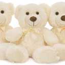 MaoGoLan 3 Pieces Bulk Soft Beige Stuffed Animals, 13.5" Cuddly Mini Teddy Bears for Baby Shower, Wedding, Party, Engagement (White)