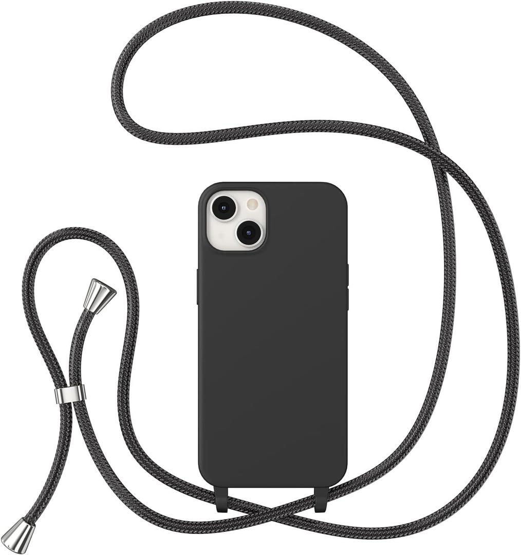 ZTOFERA for iPhone 13/14 Case with Strap, Crossbody Phone Case with Adjustable Neck Shoulder Lanyard, Soft Silicone Shockproof Protective Phone Cover for iPhone 13/14 6.1 inch-Black