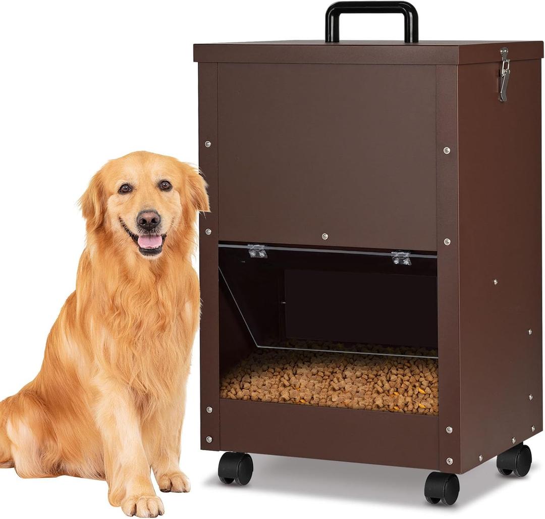 Automatic Dog Feeder Large Breed 45 Pounds, Galvanized Metal Dog Food Gravity Feeder Extra Large Automatic Pet Feeder, Easy to Move with Wheels