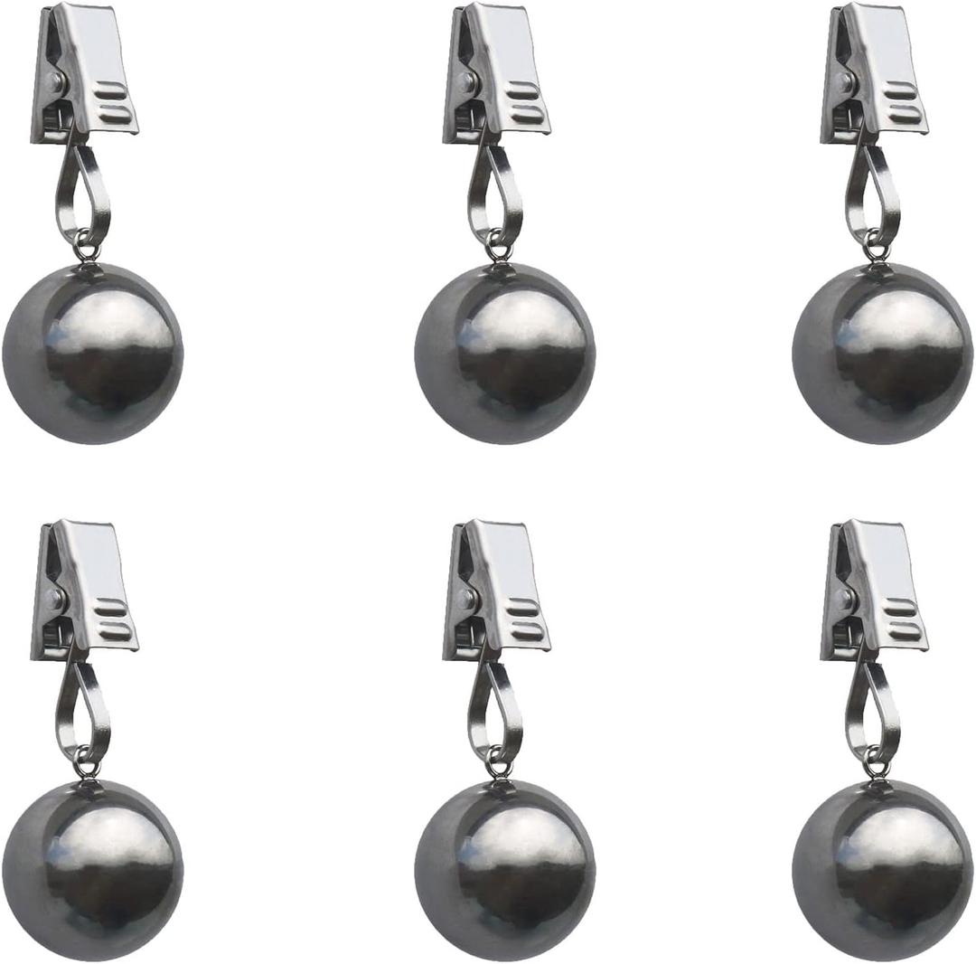 6 Pack Heavy Tablecloth Weights, Stainless Steel Balls with Rust-Resistant Clip, Weights for Curtains, Flags